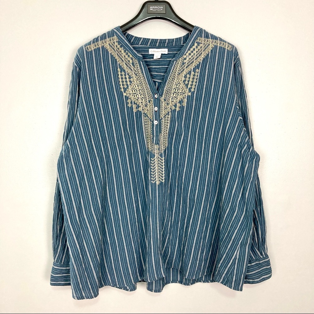 Coldwater Creek Embroidered Pullover Top Striped
